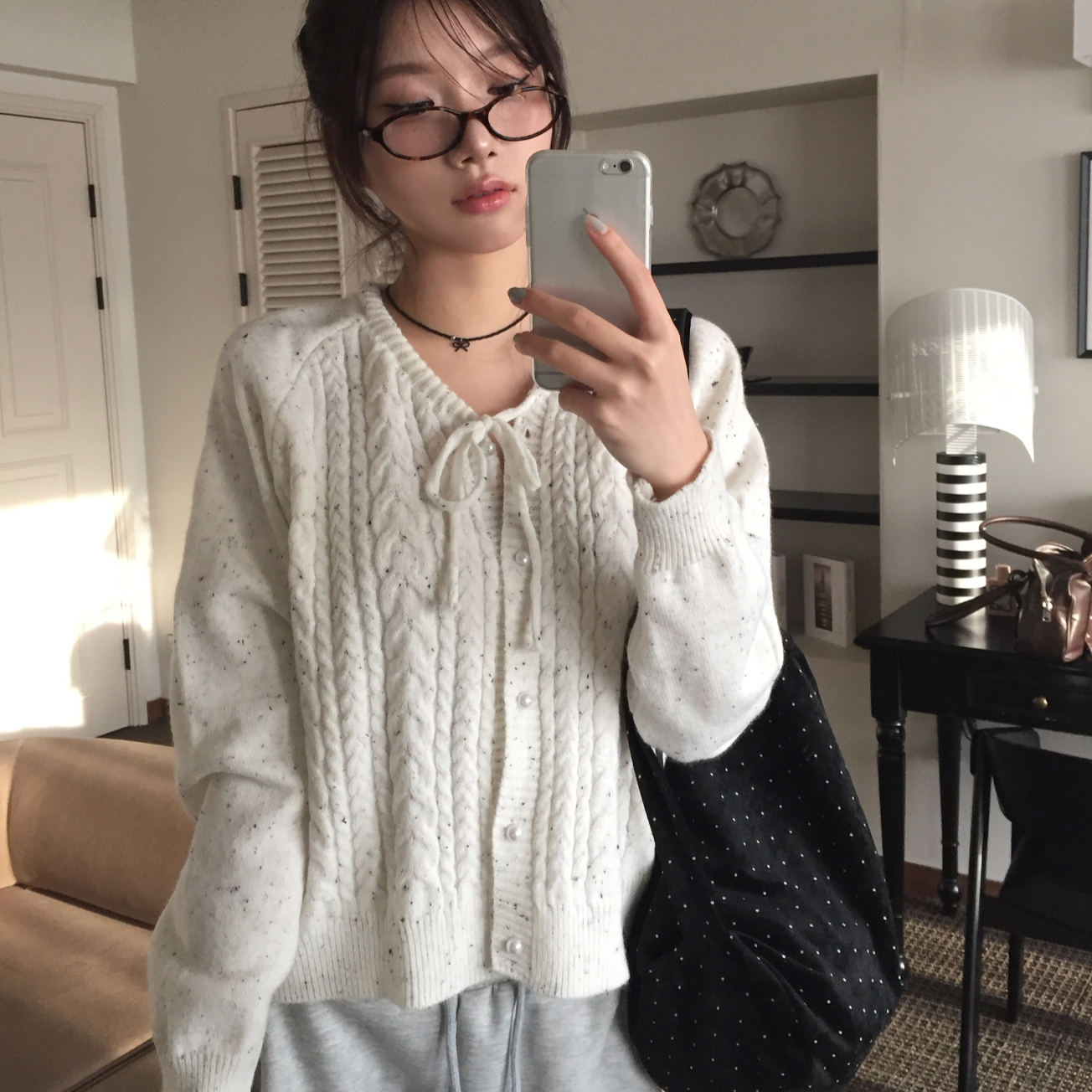 |MODIMOOD| Ribbon Pearl Knit Cardigan