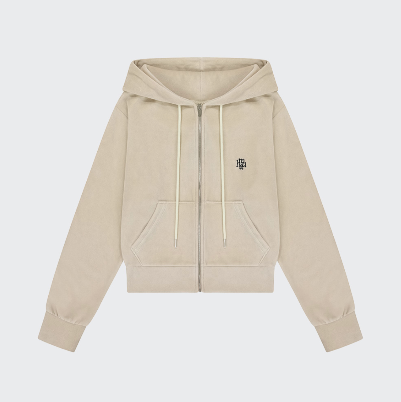 |muahmuah| Velour Training Hooded Zip-Up (Beige)