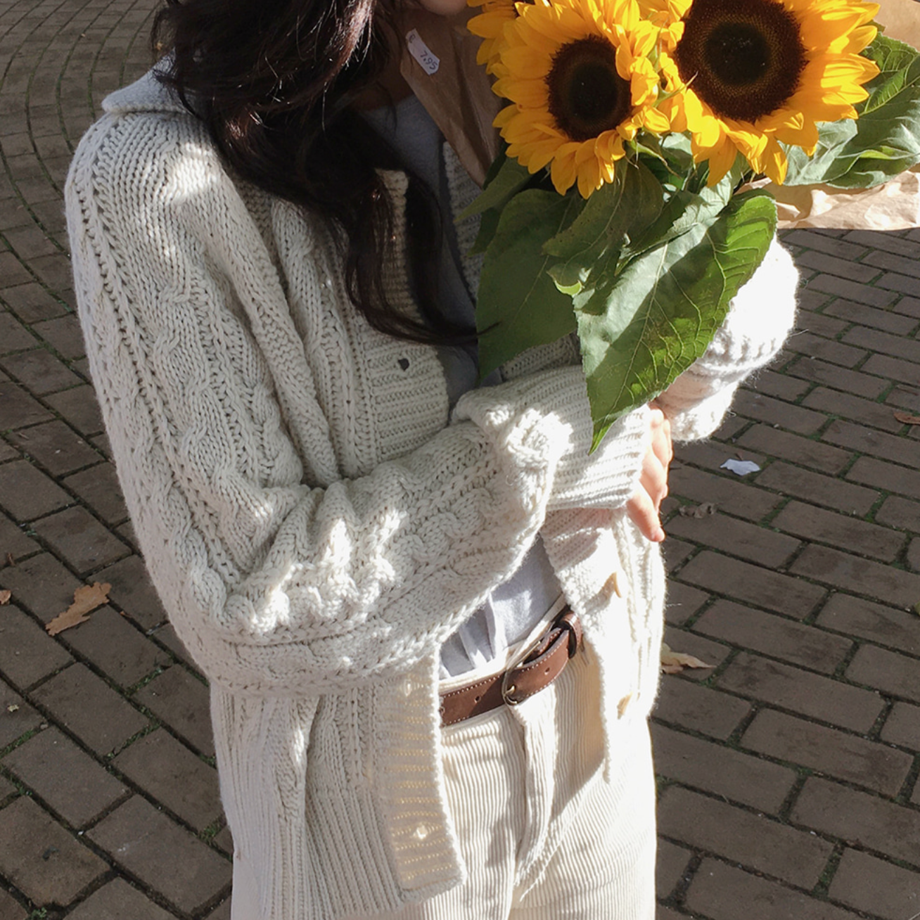 |SLOWAND| # SLOWMADE Salted Back Point Cable Cardigan