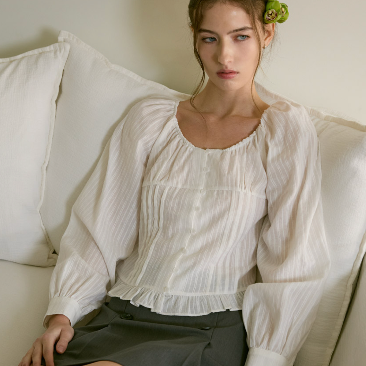 |Letter from Moon| Sage Eyelet Frill Blouse (White)