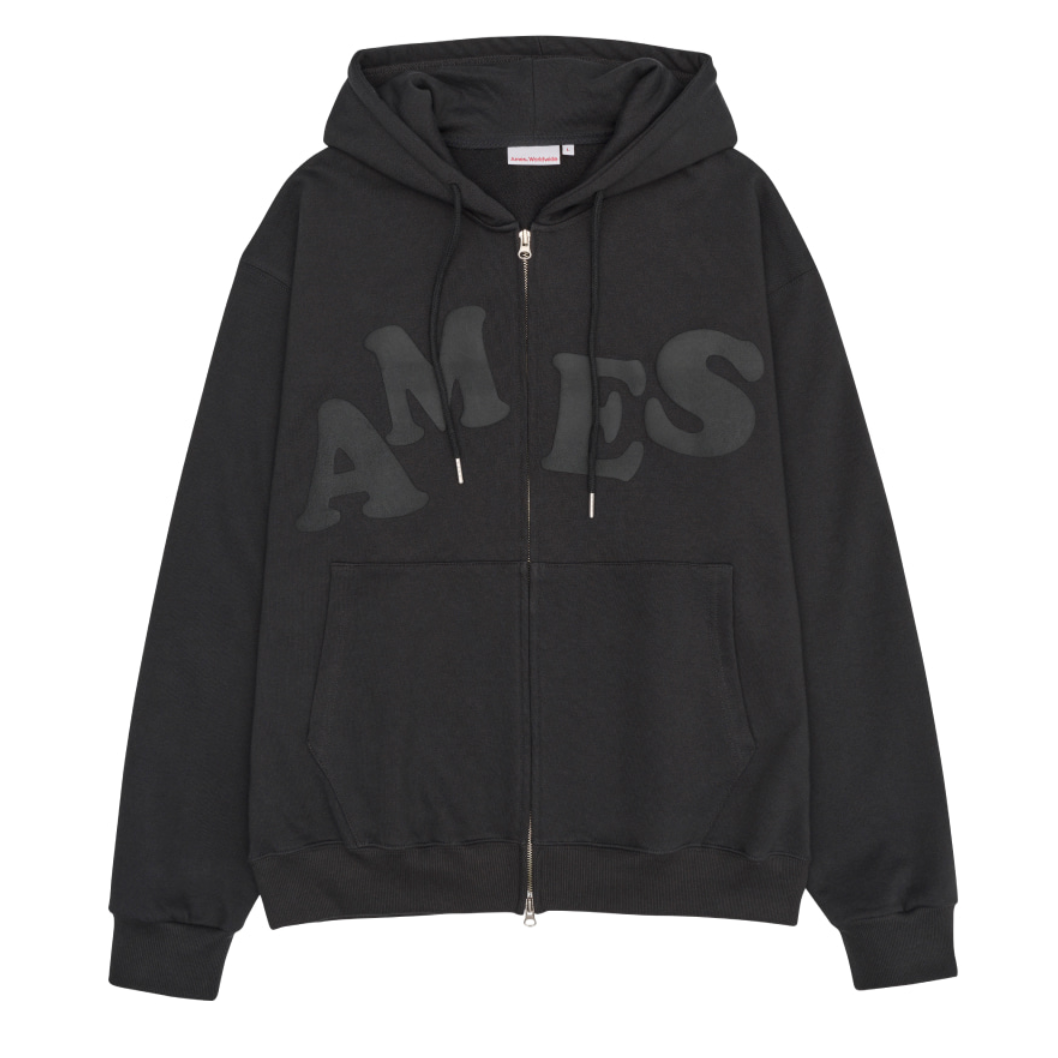 |Ames| BIG TYPO HOODIE ZIP UP CHARCOAL