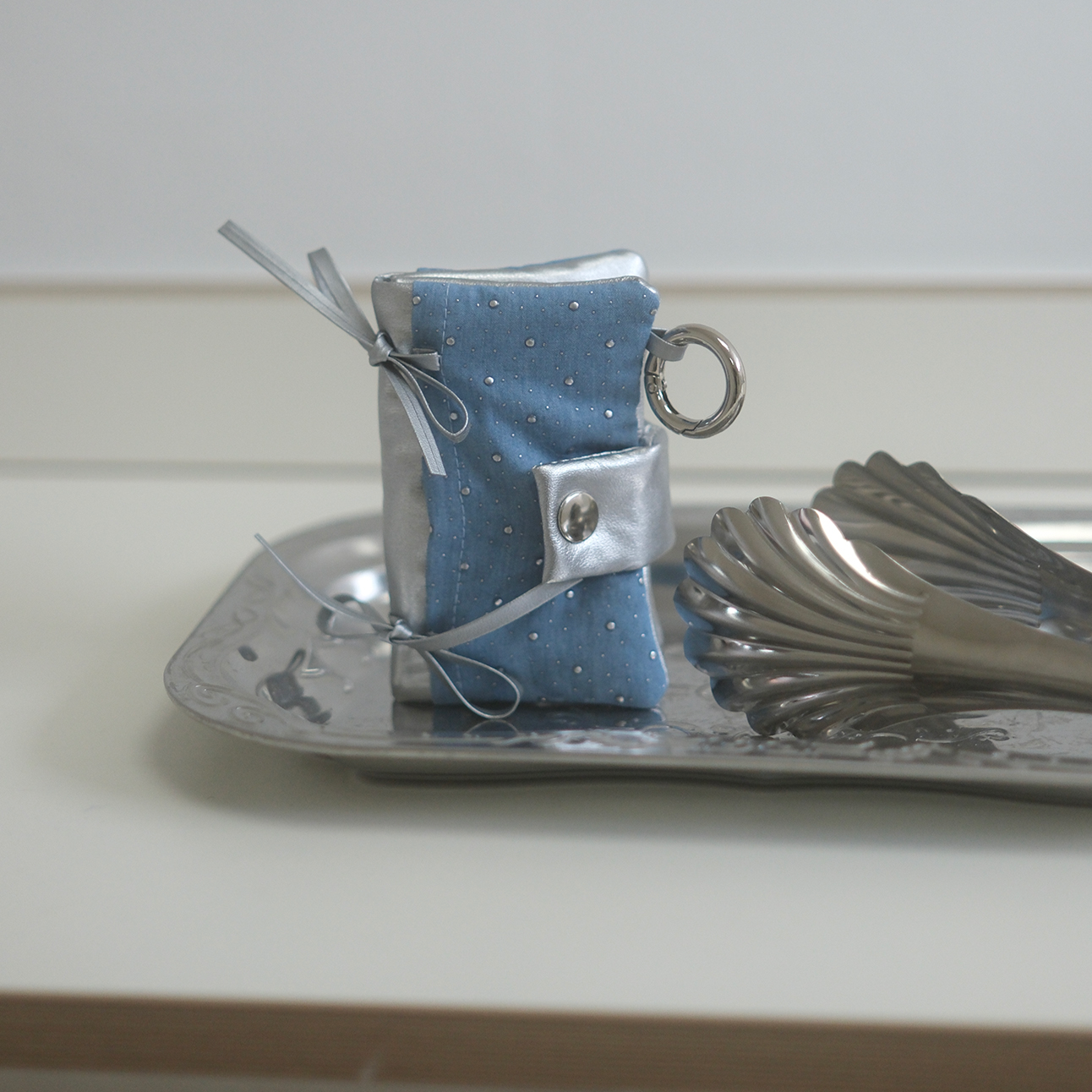 |Positany| Snug Ribbon Card Wallet (Dot Blue)