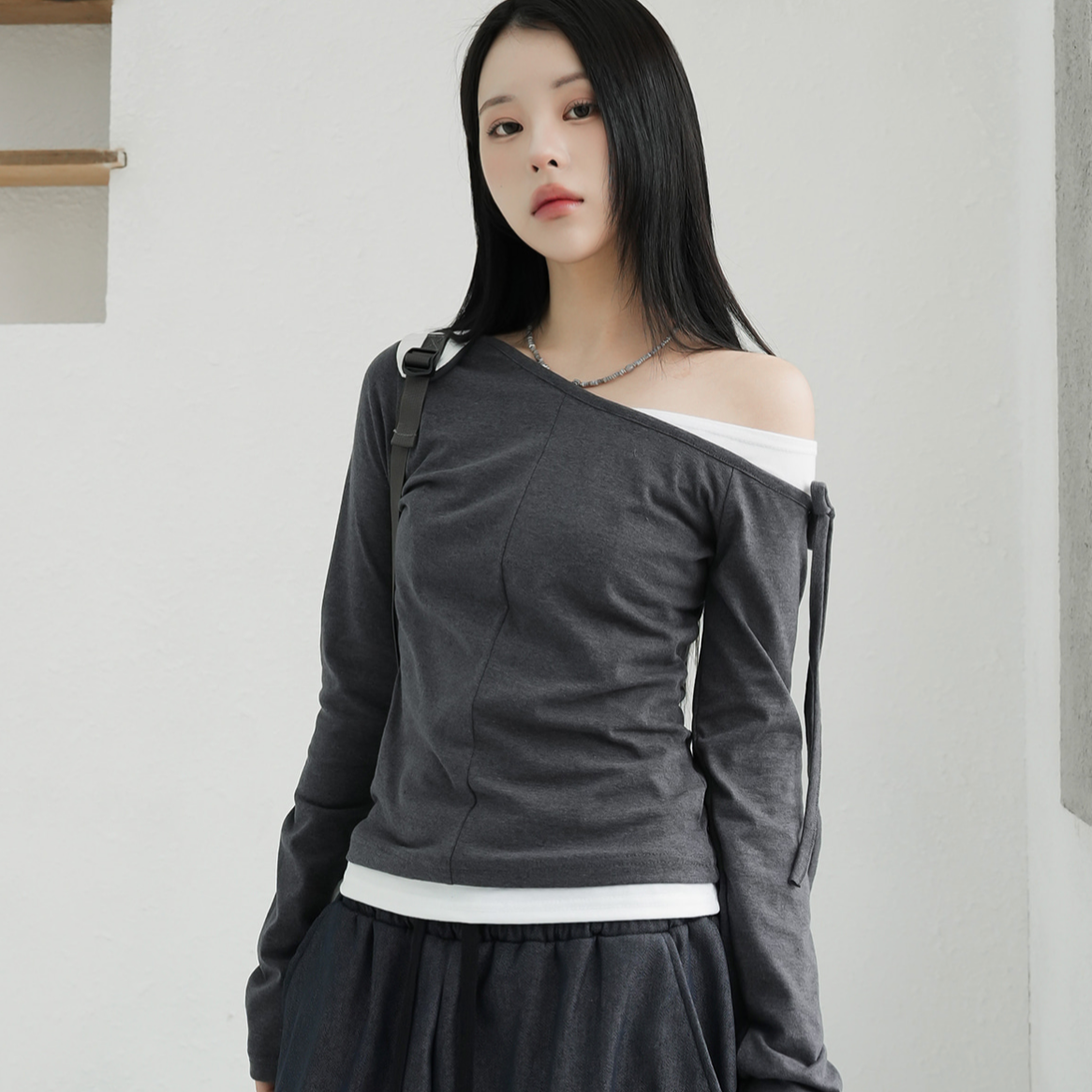 |BINARY01| Kuro Layered Ribbon T-Shirt