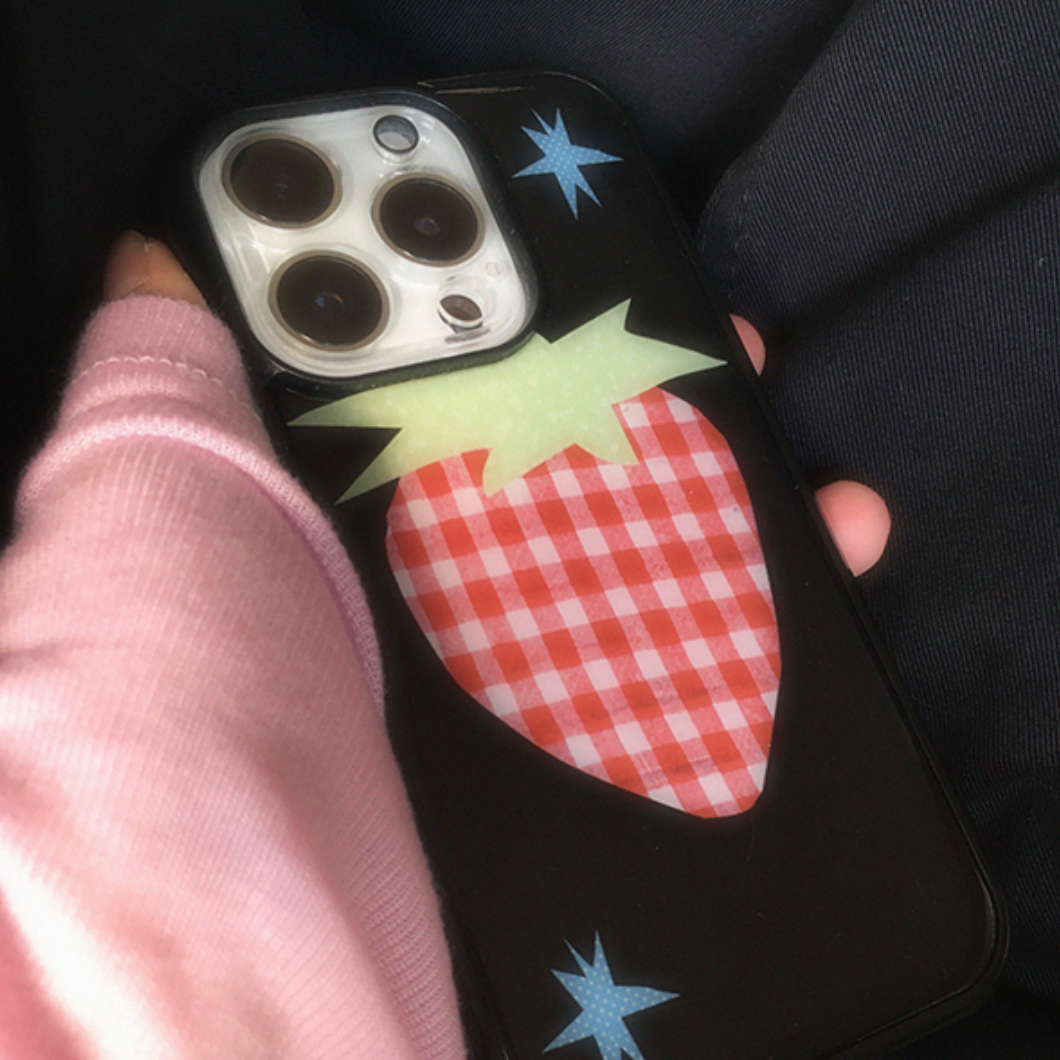 |1081| Strawberry! Epoxy Phone Case (Black)