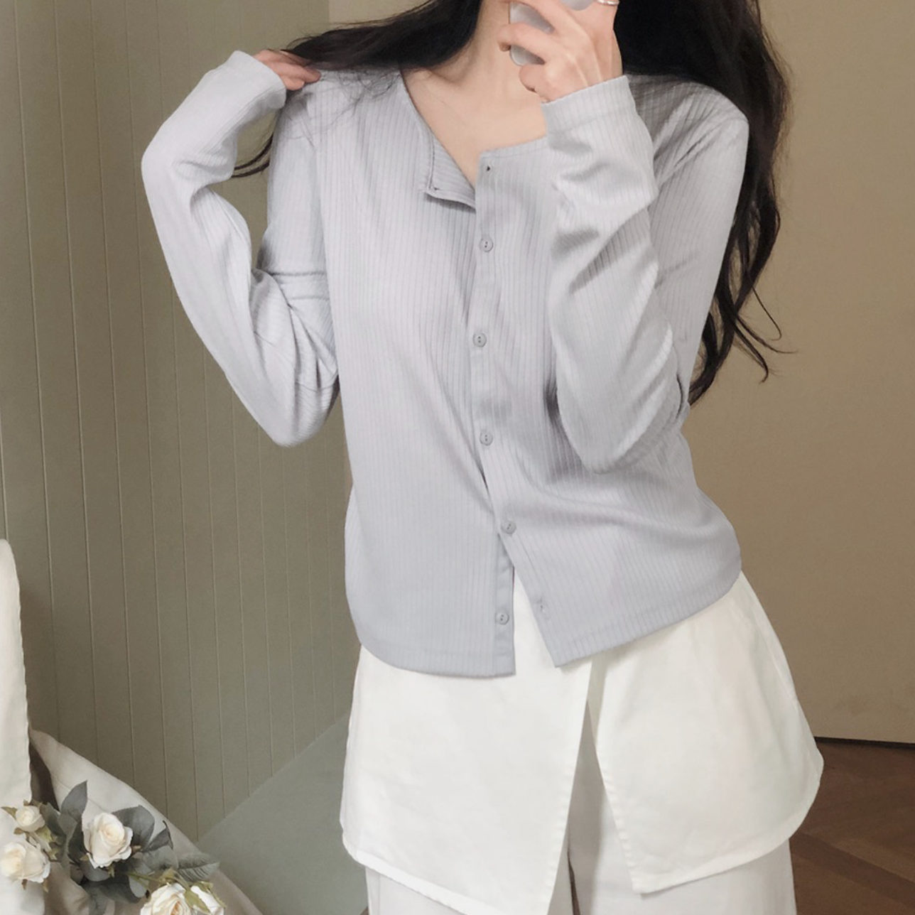 |SLOWAND| # SLOWMADE V-neck T-shirt Cardigan