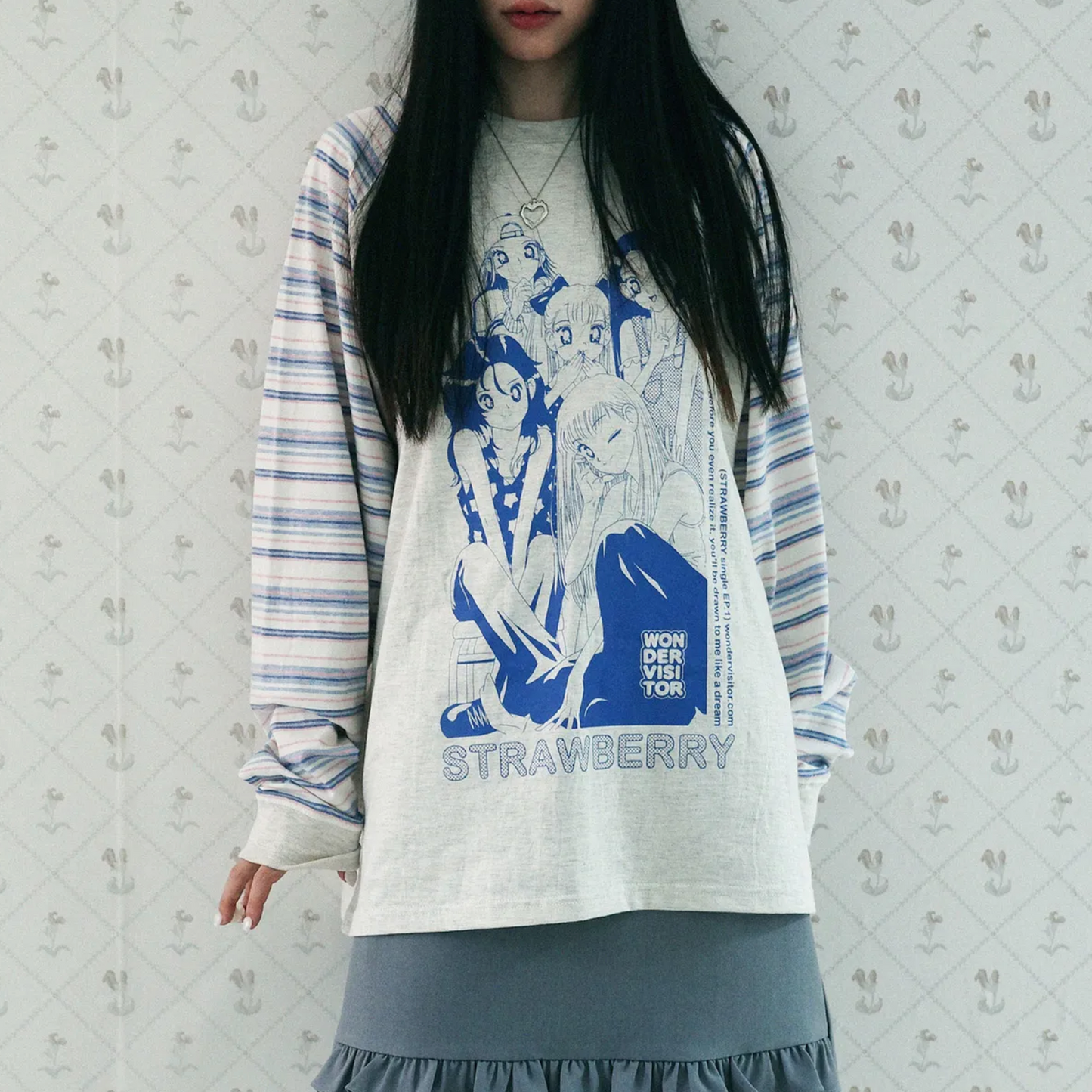 |WONDERVISITOR| Strawberry EP1 Raglan LS-T (Oatmeal)