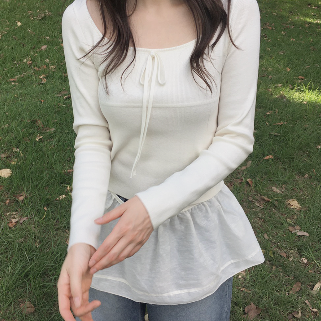 |SLOWAND| # SLOWMADE Ballerina Slim-Fit Ribbon Knitwear