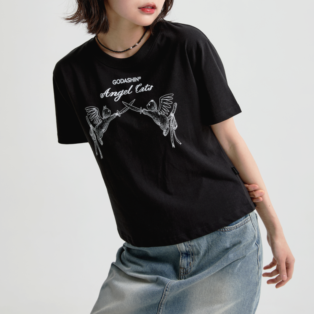 |GODASHIN| ANGEL CATS T-SHIRT (BLACK)