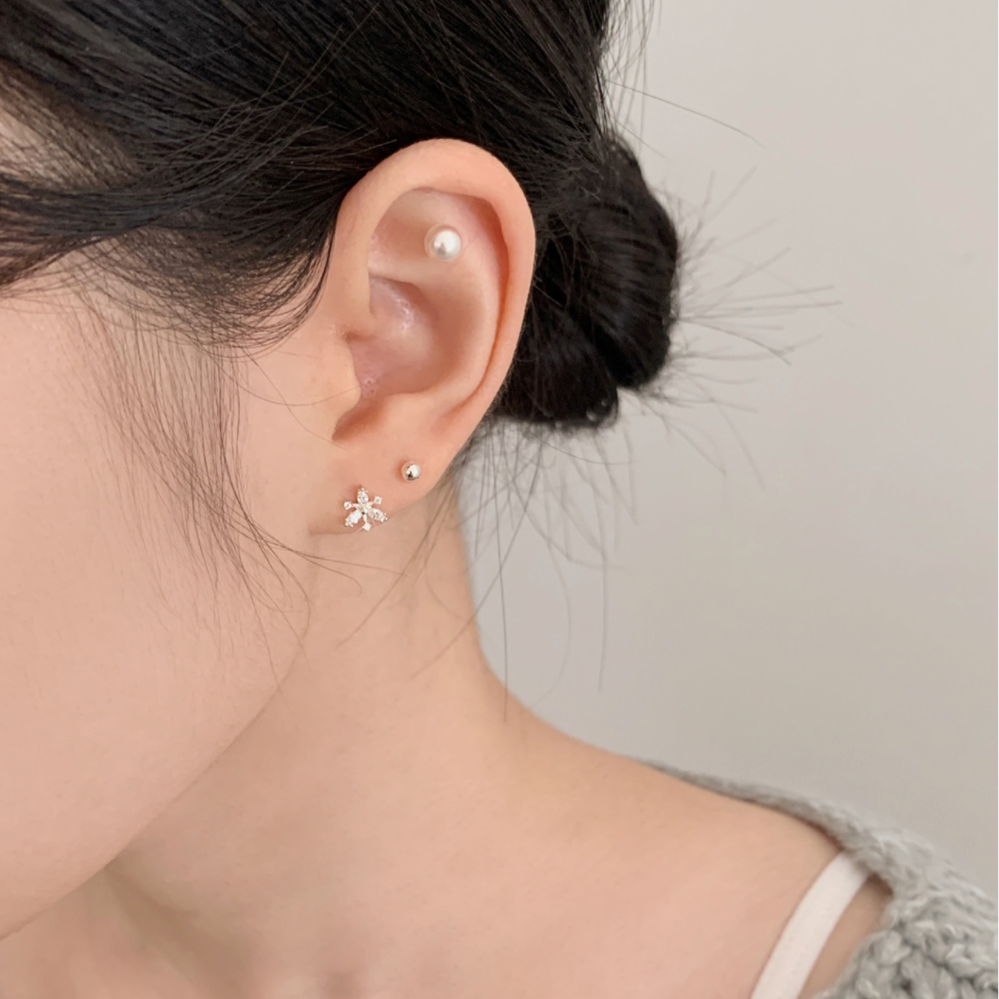|SOYE PI-NE| Riley Flower Pearl Piercing Set