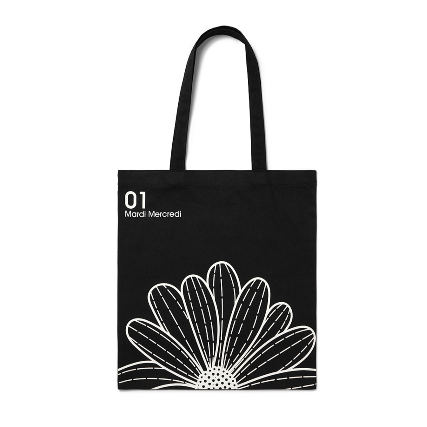 |MARDI MERCREDI| CANVAS BAG FLOWER BLACK WHITE