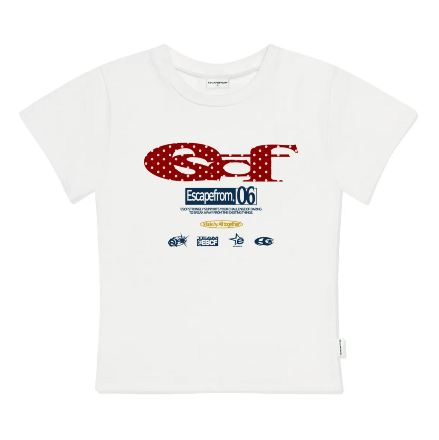 |ESCAPEFROM| Red Dot ESCF Logo Collage Print Slim Fit Short-sleeved T-shirt Ivory
