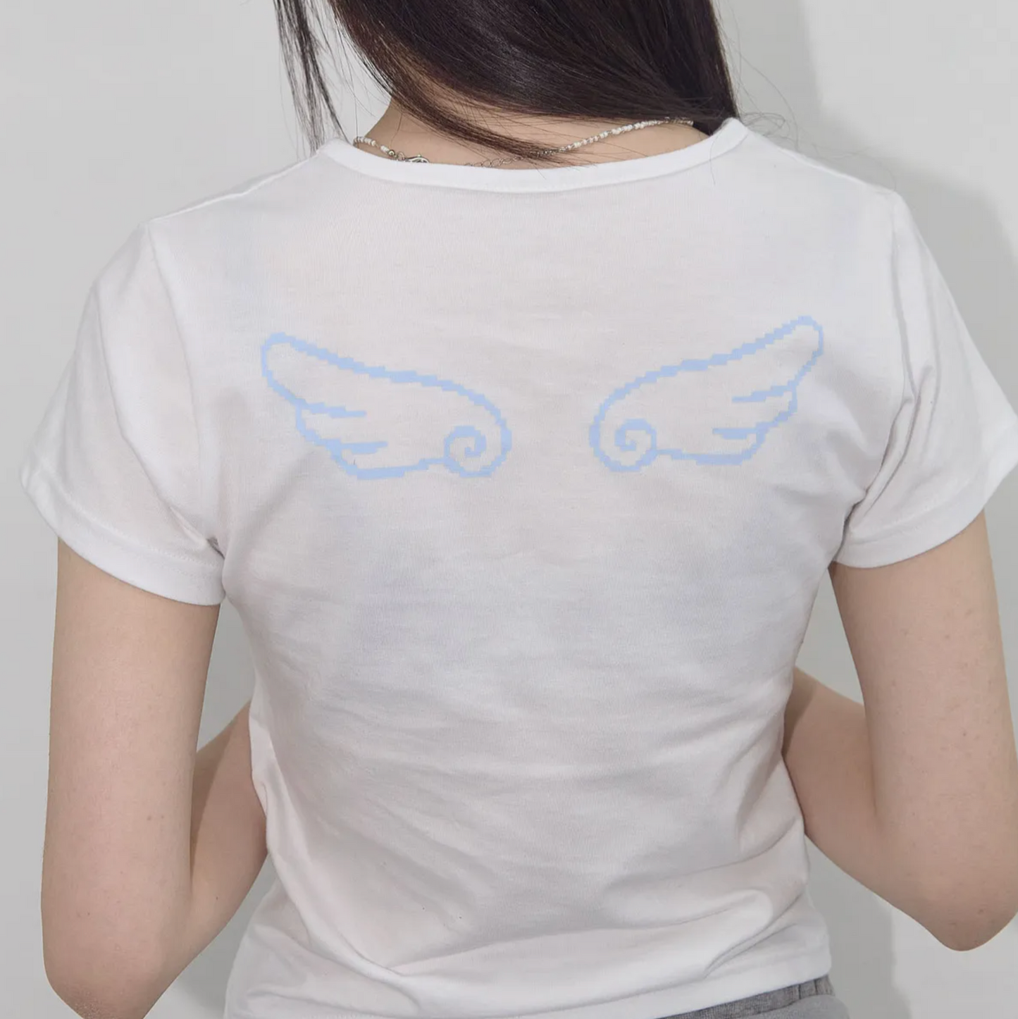 |FANCY CLUB| Angel Mark Cropped T-shirt (WHITE)