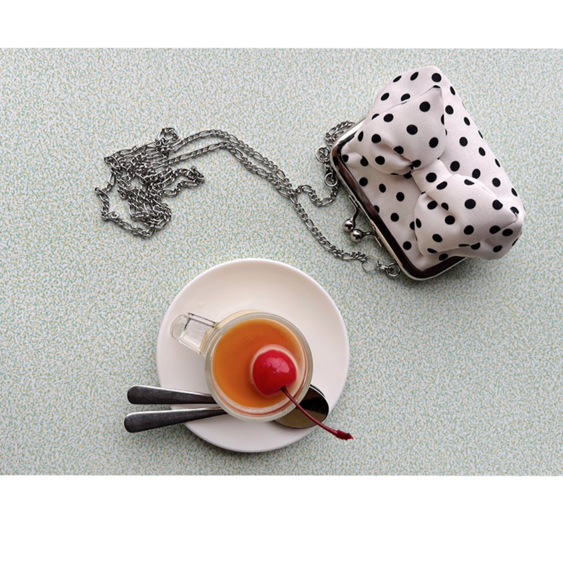 |Peakdrawing| |Cream.ver| Ribbon Polkadot Frame Mini Bag