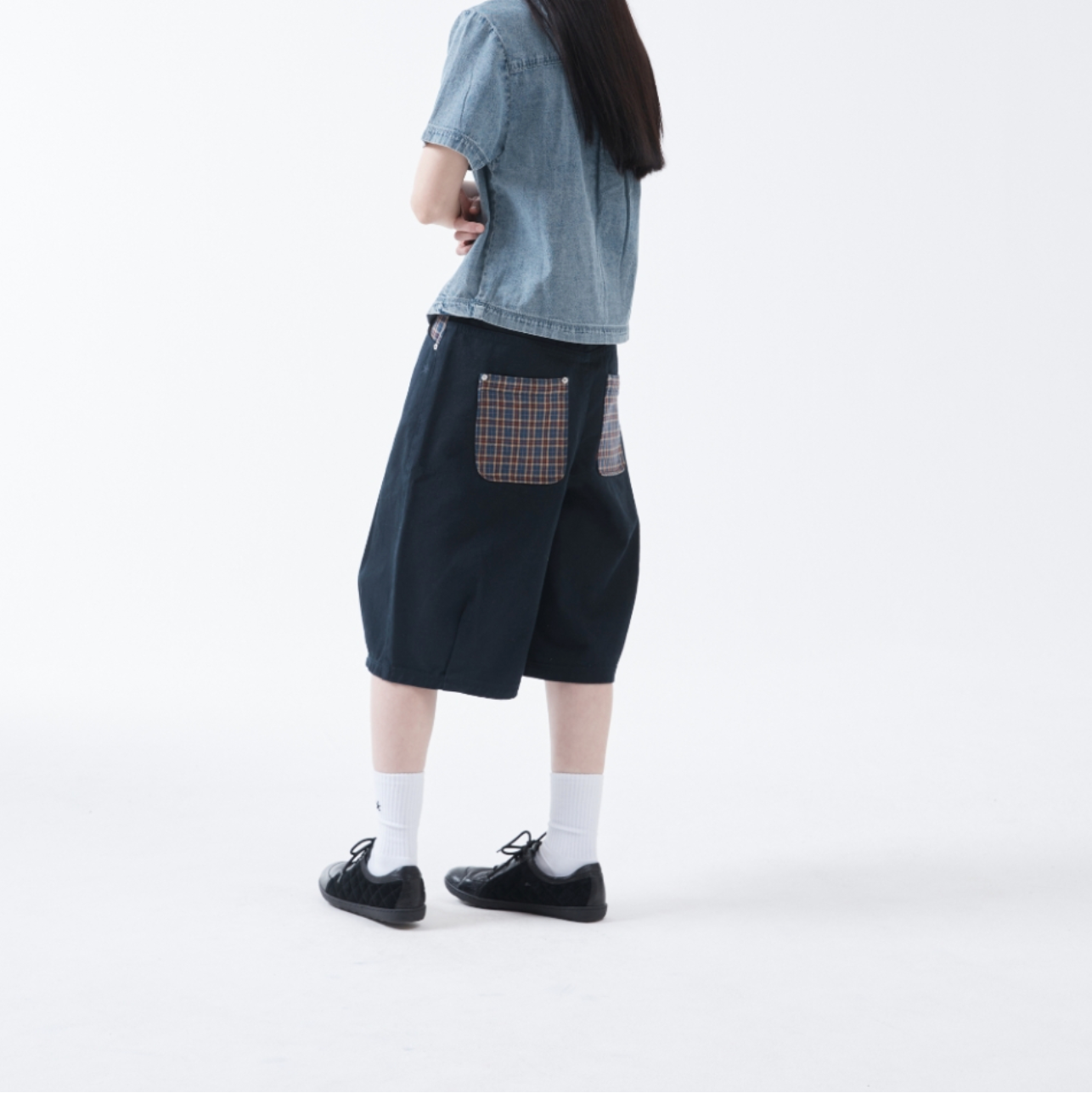 |THE COLDEST MOMENT| TCM Check Pocket Half Pants (Navy)