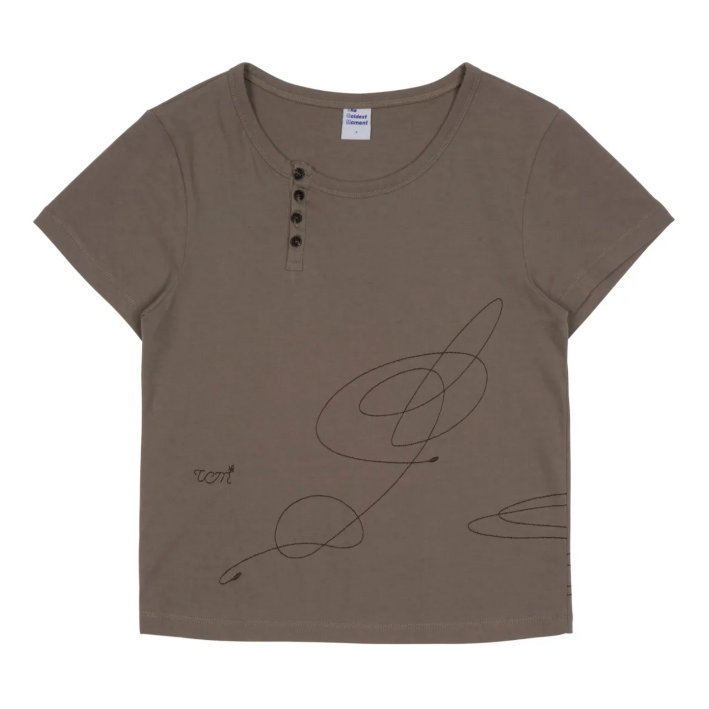 |THE COLDEST MOMENT| (w) TCM Stitch Dide Henly Neck T (Brown)