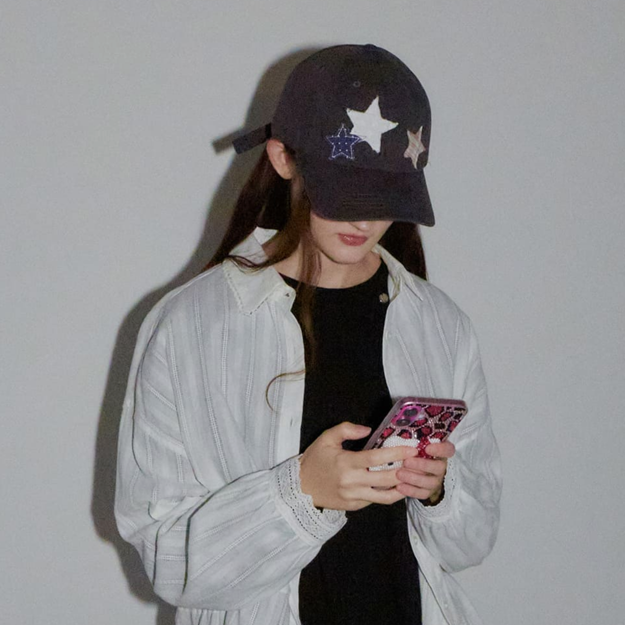 |RONRON| STAR PATCH MIXED APPLIQUE BALL CAP CHARCOAL