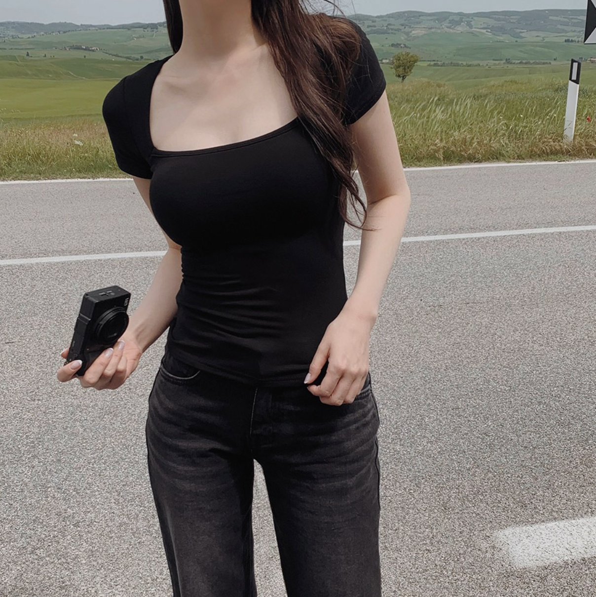 |SLOWAND| ONLY SLOW Inside Cap Square Neck T-shirt