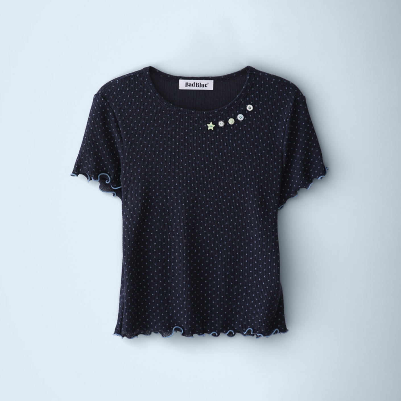 |BadBlue| Sheer Dot Buttons Baby Tee Navy