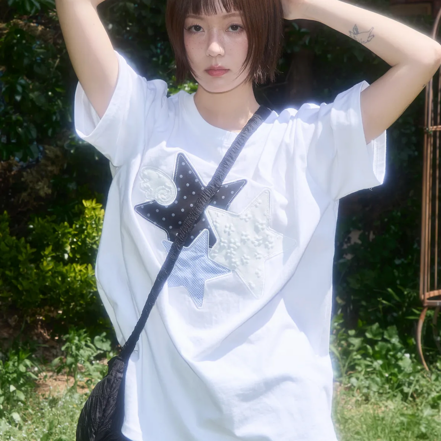 |FANCY CLUB| Mix Star Angel Patch Tee (White)