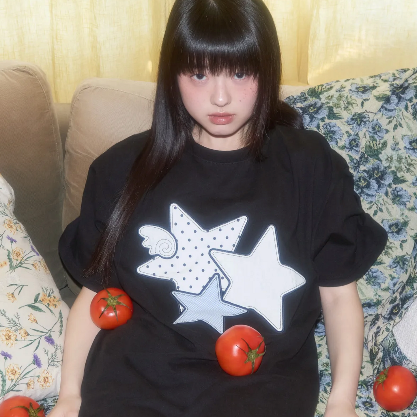 |FANCY CLUB| Mix Star Angel Patch Tee (Black)
