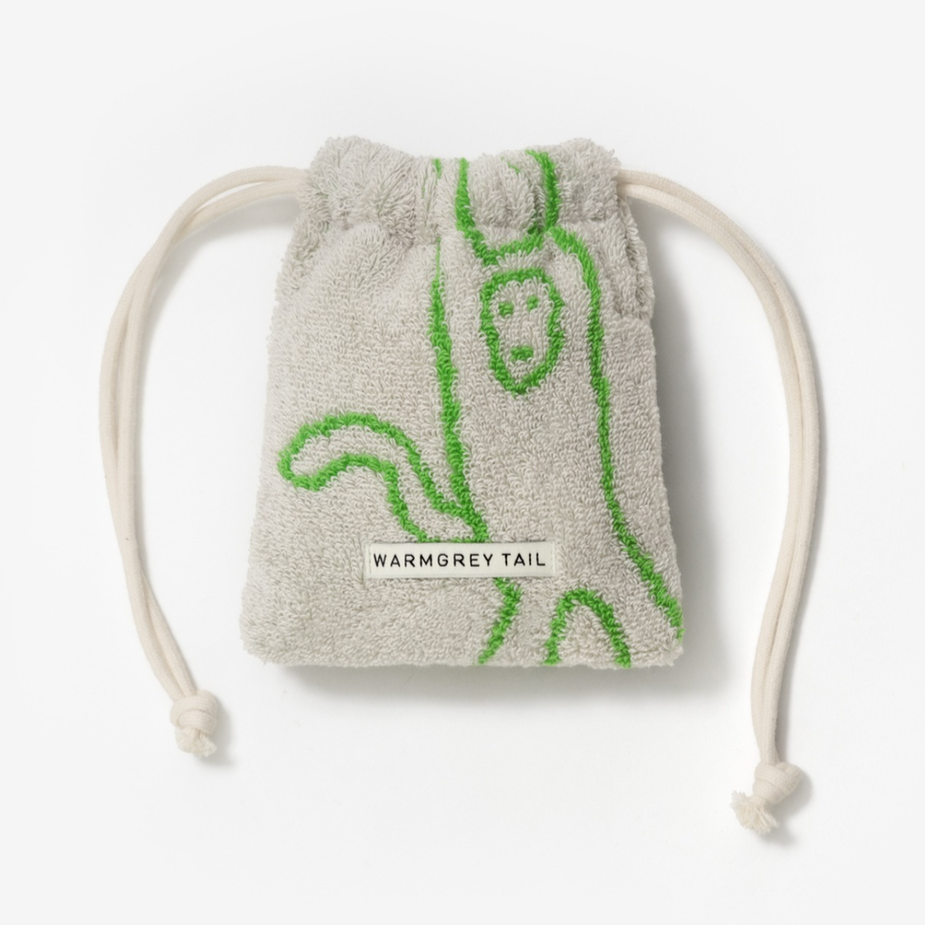 |WARMGREYTAIL| MONKEY TERRY POUCH - GREEN ON GREY