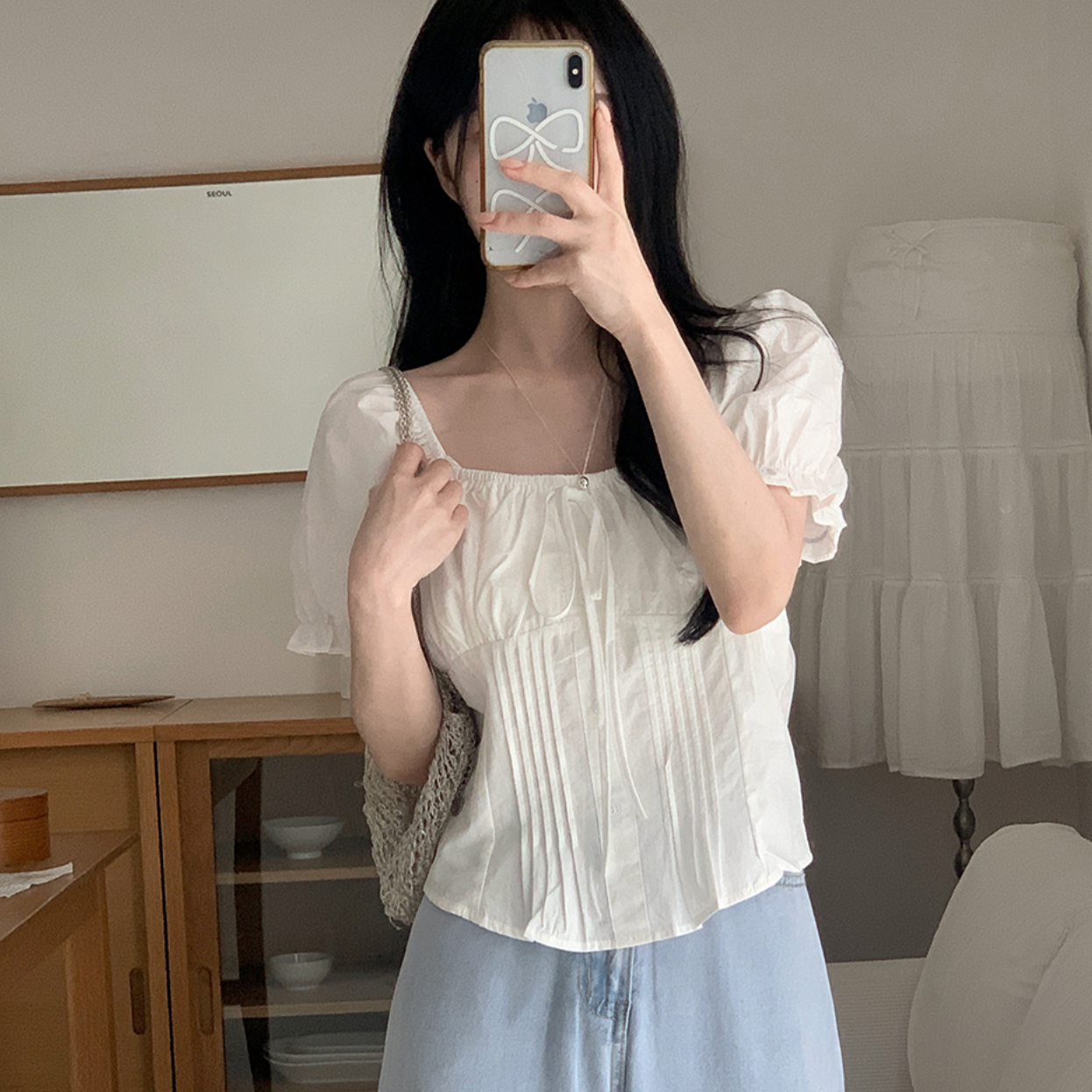 |SHOPPERLAND| Enimée Smoke Bendable Shirring Puff Blouse