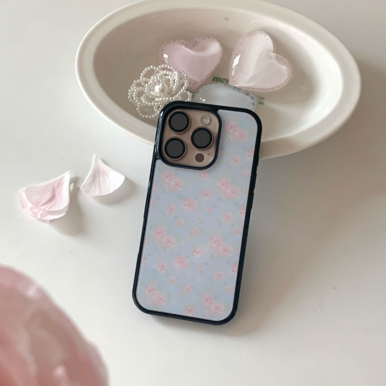 |Romantic Mood| Blue Floral Glass Bumper Case