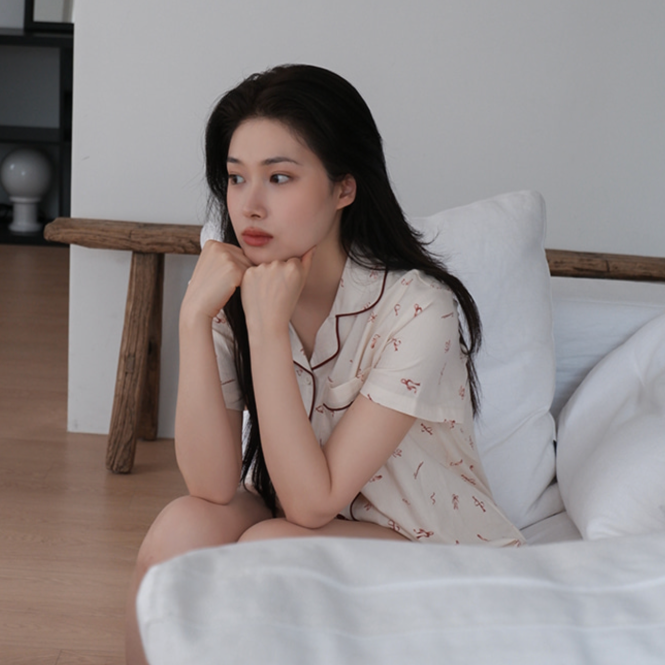 |Juuneedu| J Ribbon Short Sleeve Pajamas Set