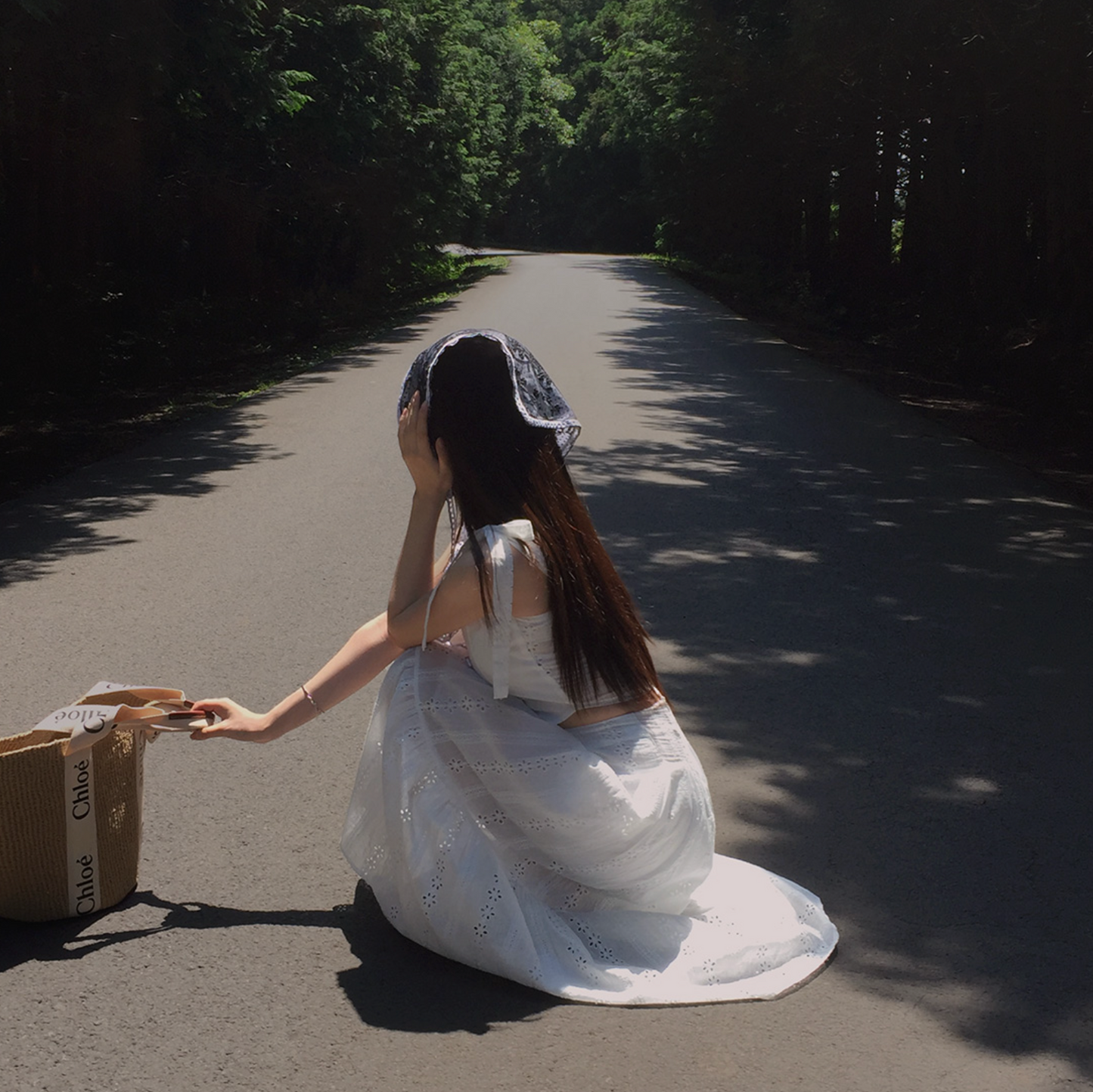 |CREAM CHEESE| Ribbon String Sleeveless Blouse + Flower Punching Long Skirt Set