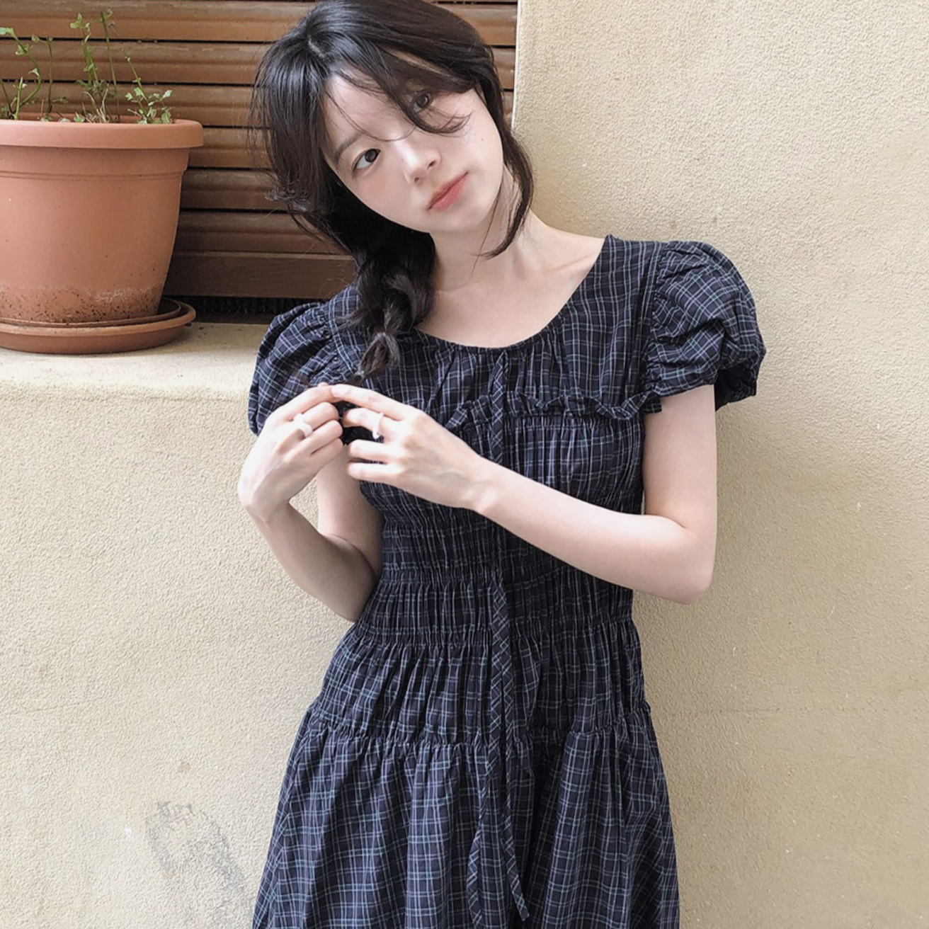 |SLOWAND| ONLY SLOW TENA Checkered Long Dress