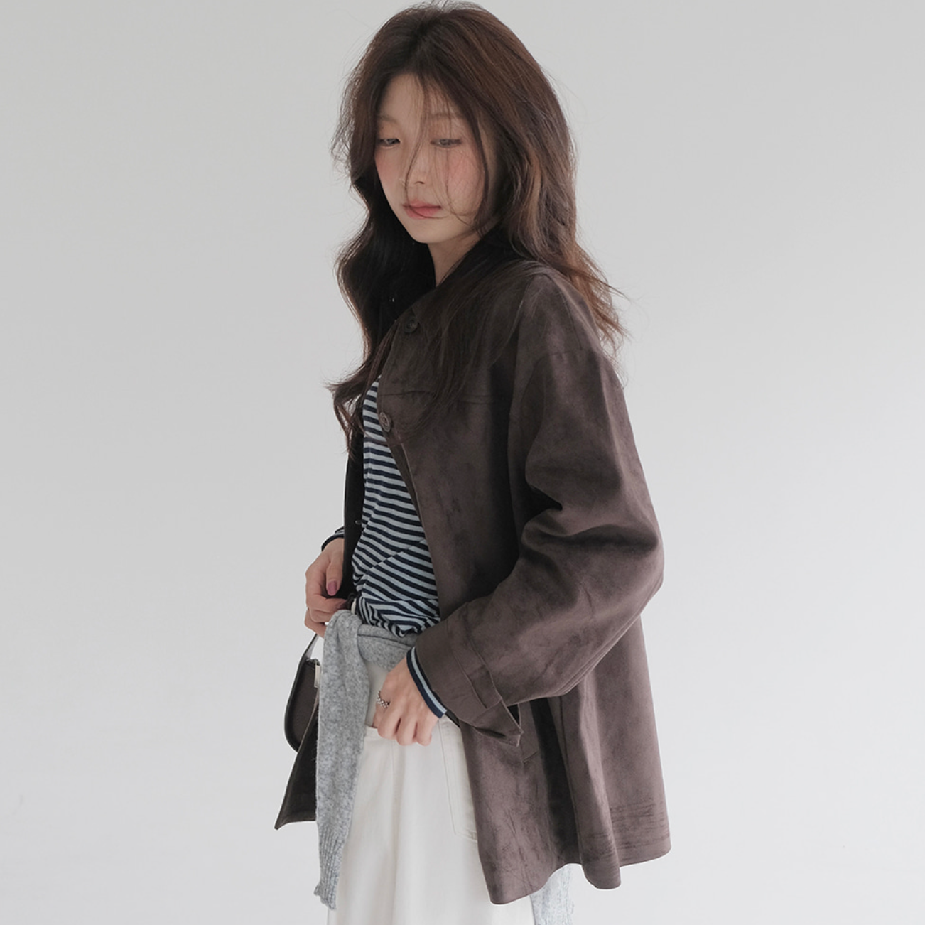 |SLOWAND| # SLOWMADE Denu Matte Suede Half Jacket