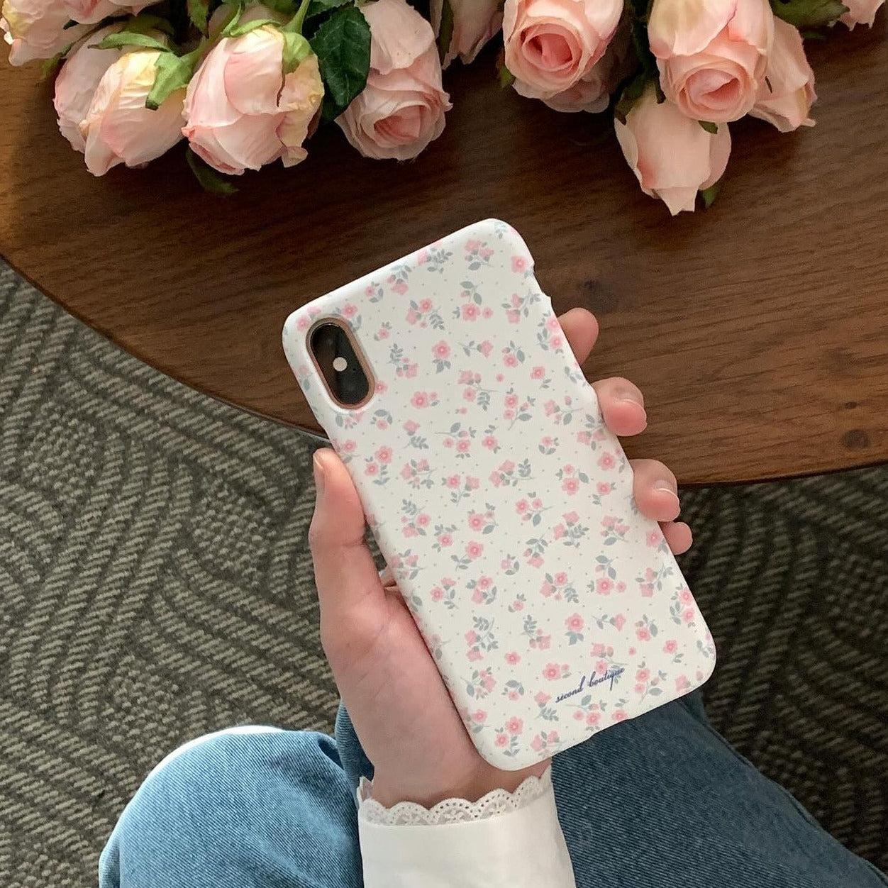 |second boutique| Vintage Flower Cream Hard Phone Case