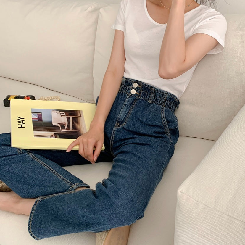 |qnigirls| 155 Line Definite Two Button Banding Denim
