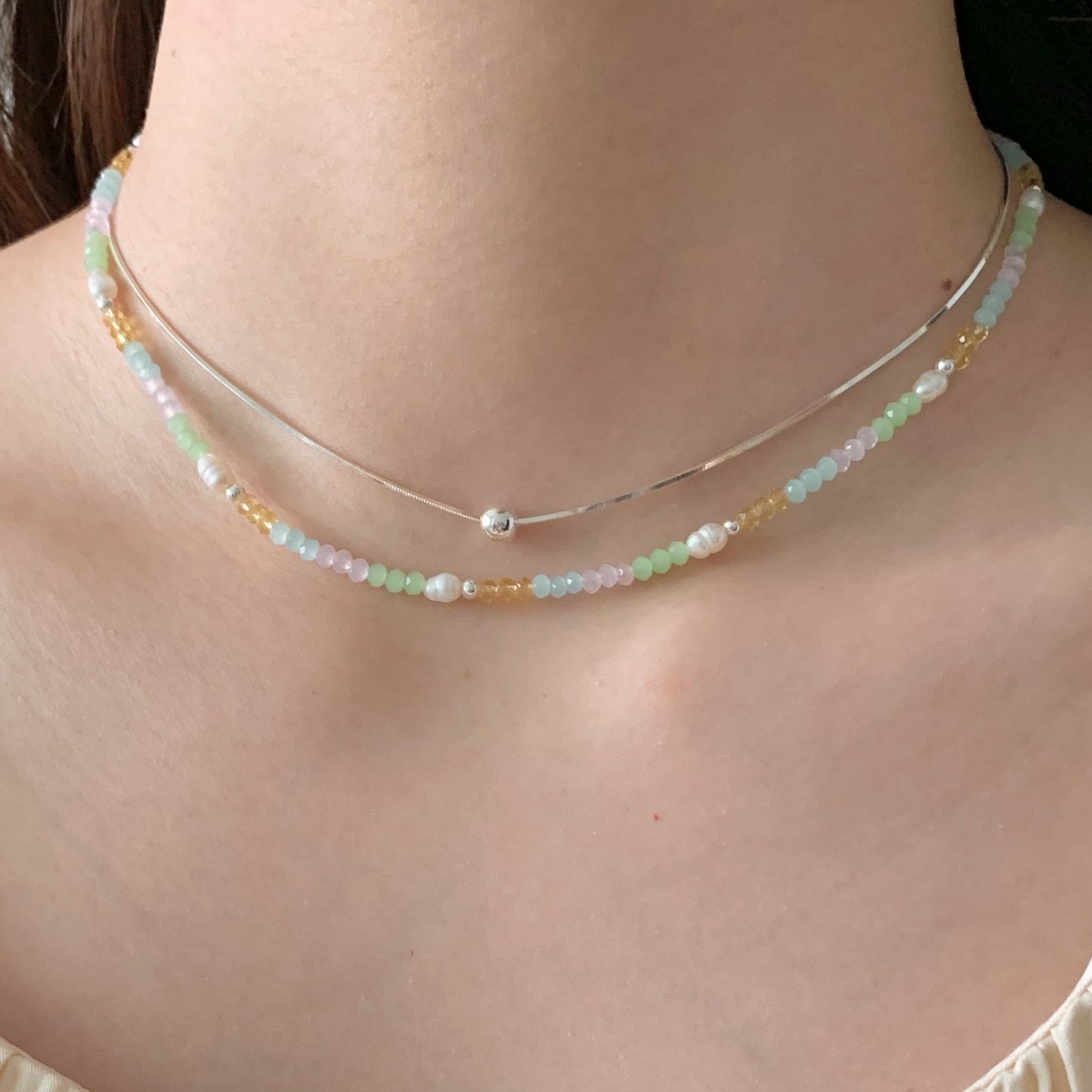 |Forimyme| Lia Beads Pearl Silver Necklace