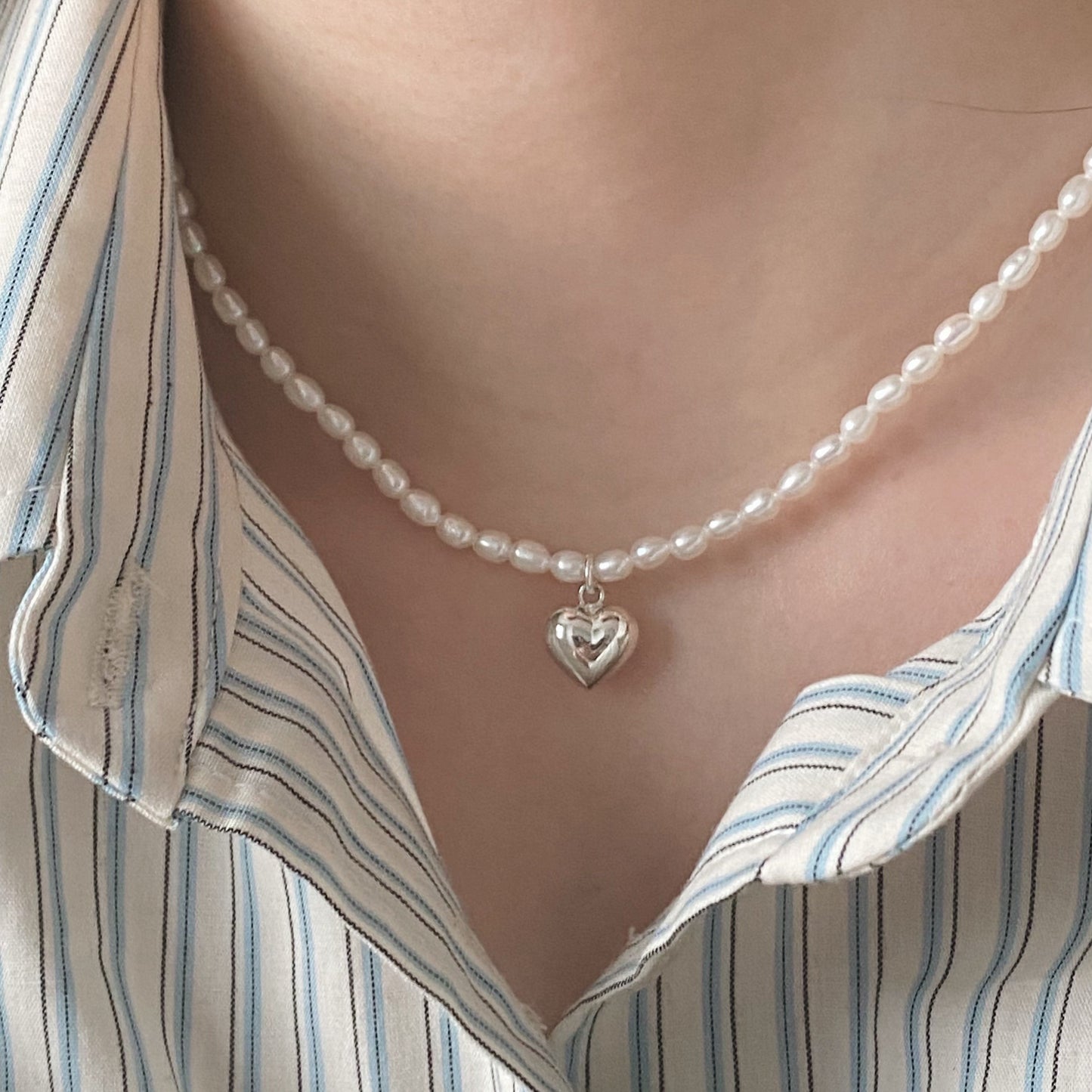 |Forimyme| Pearl Heart Silver Necklace