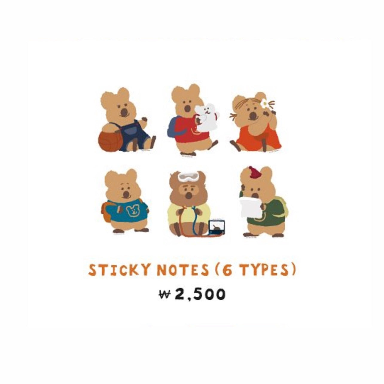 |Dinotaeng| Quokka in School Sticky Notes (6Types) (PRE-ORDER)