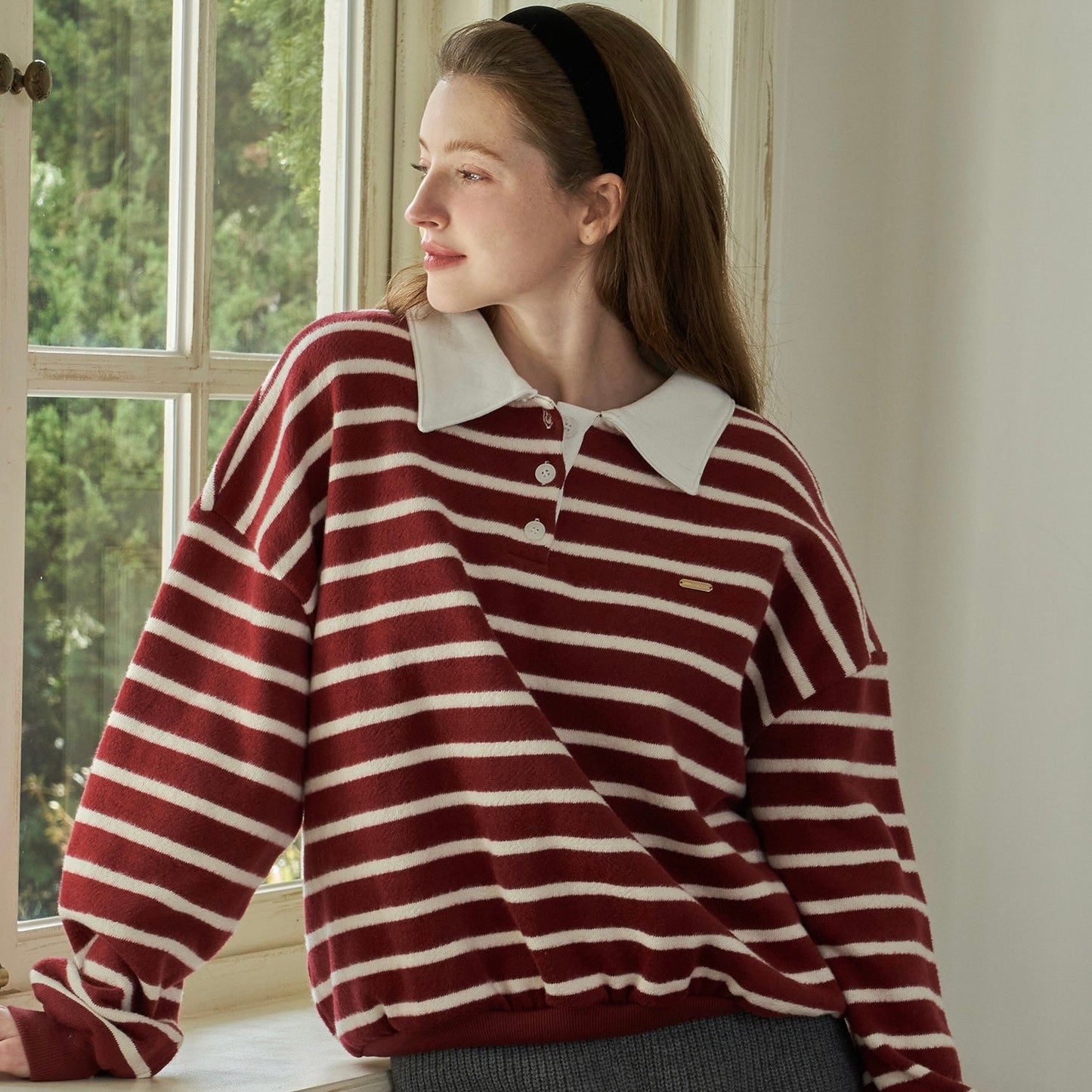 |Letter from Moon||Holiday Edition| Saint Rugby Stripe Sweater ( Red )