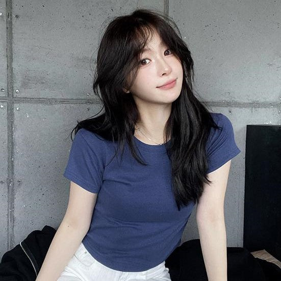 |SLOWAND| # SLOWMADE Tight Stitch Semi-crop T-shirt (7 Colors)