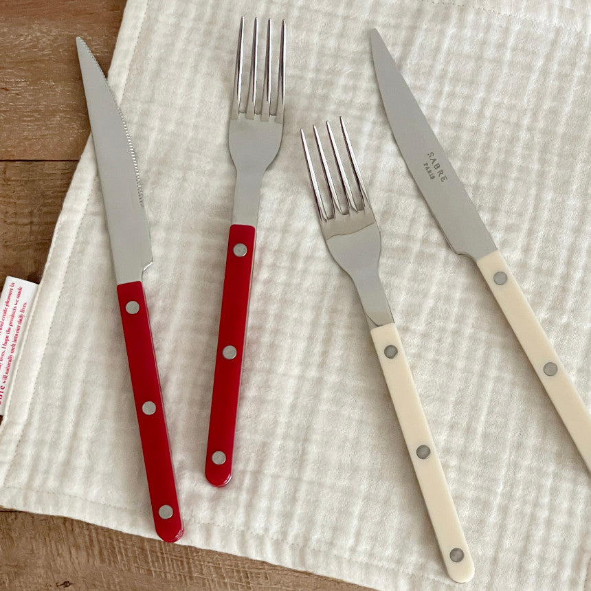 |SABRE PARIS| Dinner Cutlery (Ivory/ Burgundy)