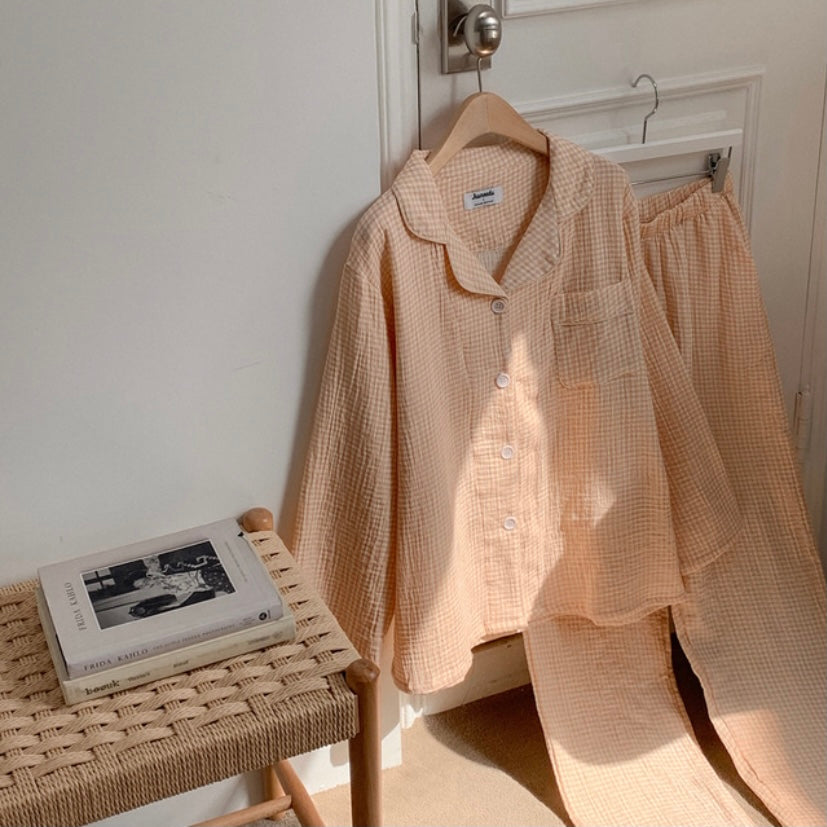 |Juuneedu| Daisy check crinkle cotton Long Sleeve Pyjamas