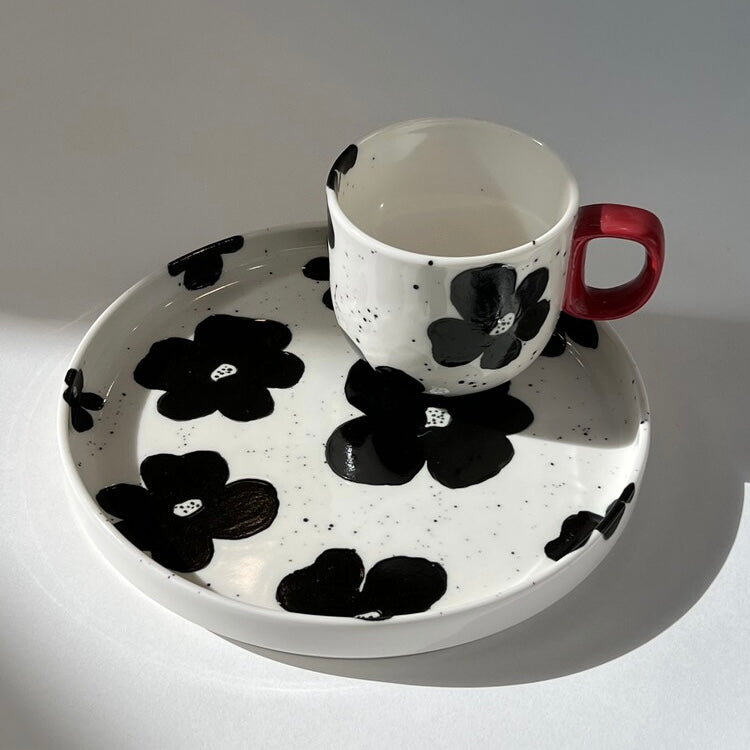 |Mellowpottery| Black Flower Plate/ Mug