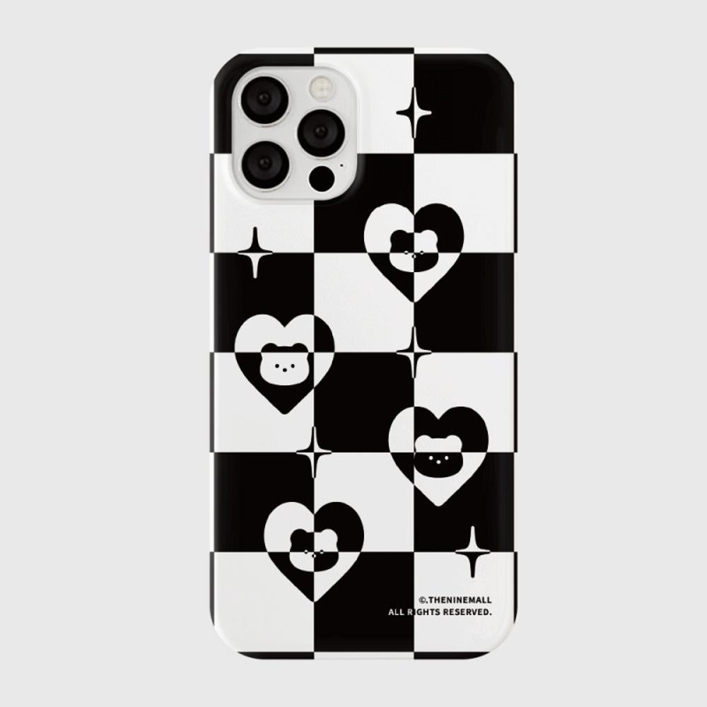 ｜THENINEMALL｜ Heart Gummy Checkerboard Hard Phone Case (2 types)