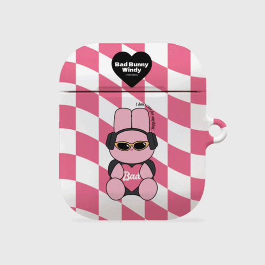 ｜THENINEMALL｜ Pink Checkerboard Bad Windy AirPods Hard Case