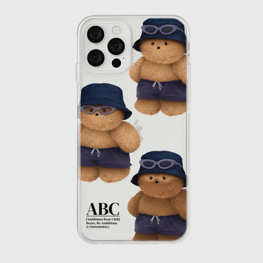 ｜THENINEMALL｜ 패턴 태닝 테디 Clear Phone Case (3 types)