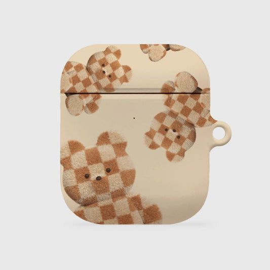 ｜THENINEMALL｜ Pattern Checkerboard Teddy AirPods Hard Case