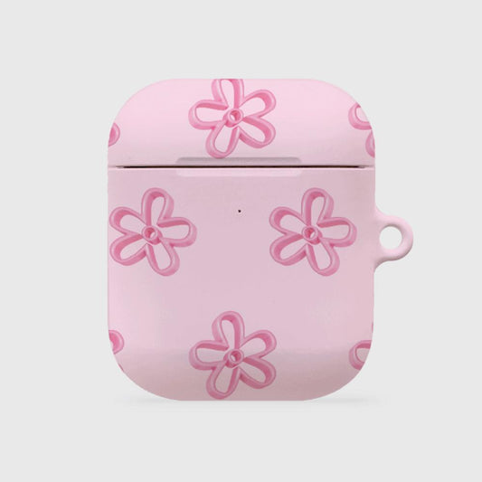 ｜THENINEMALL｜ Pink Line Flower Pattern AirPods Hard Case