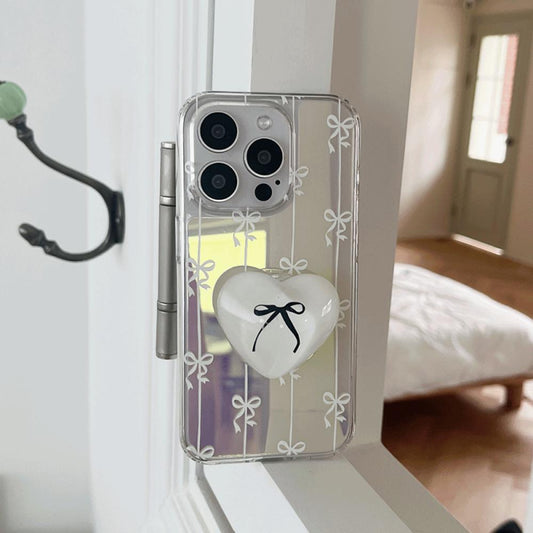 ｜Mademoment｜ Line Ribbon Pattern Design Glossy Mirror Phone