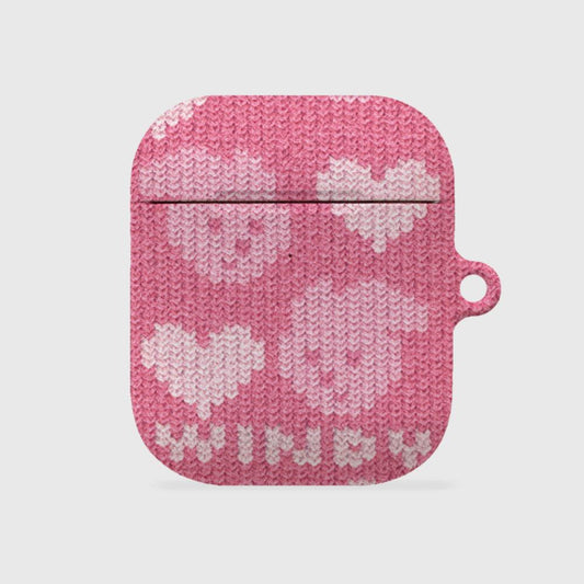 ｜THENINEMALL｜ Pink Heart Knit Windy AirPods Hard Case