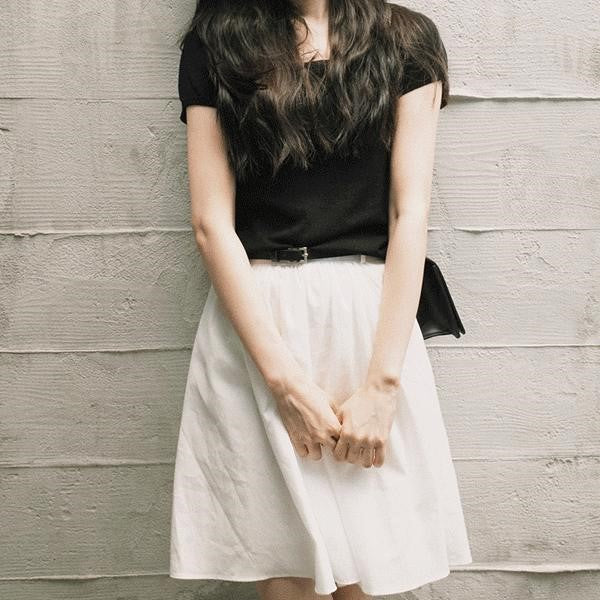 ｜SLOWAND｜｜Belt set｜ #SLOWMADE. Black And White Pure Skirt (1 Color)