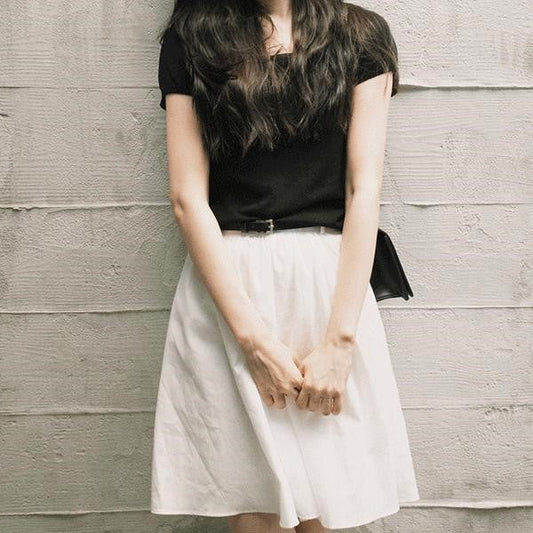 ｜SLOWAND｜｜Belt set｜ #SLOWMADE. Black And White Pure Skirt (1 Color)